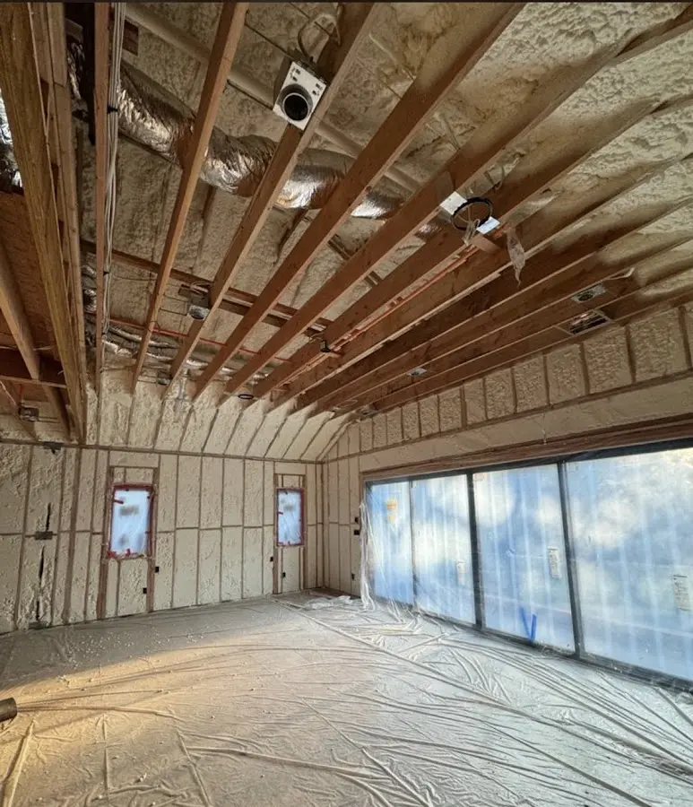 Interior walls and ceiling insulated with spray foam during new construction in Sweetwater
